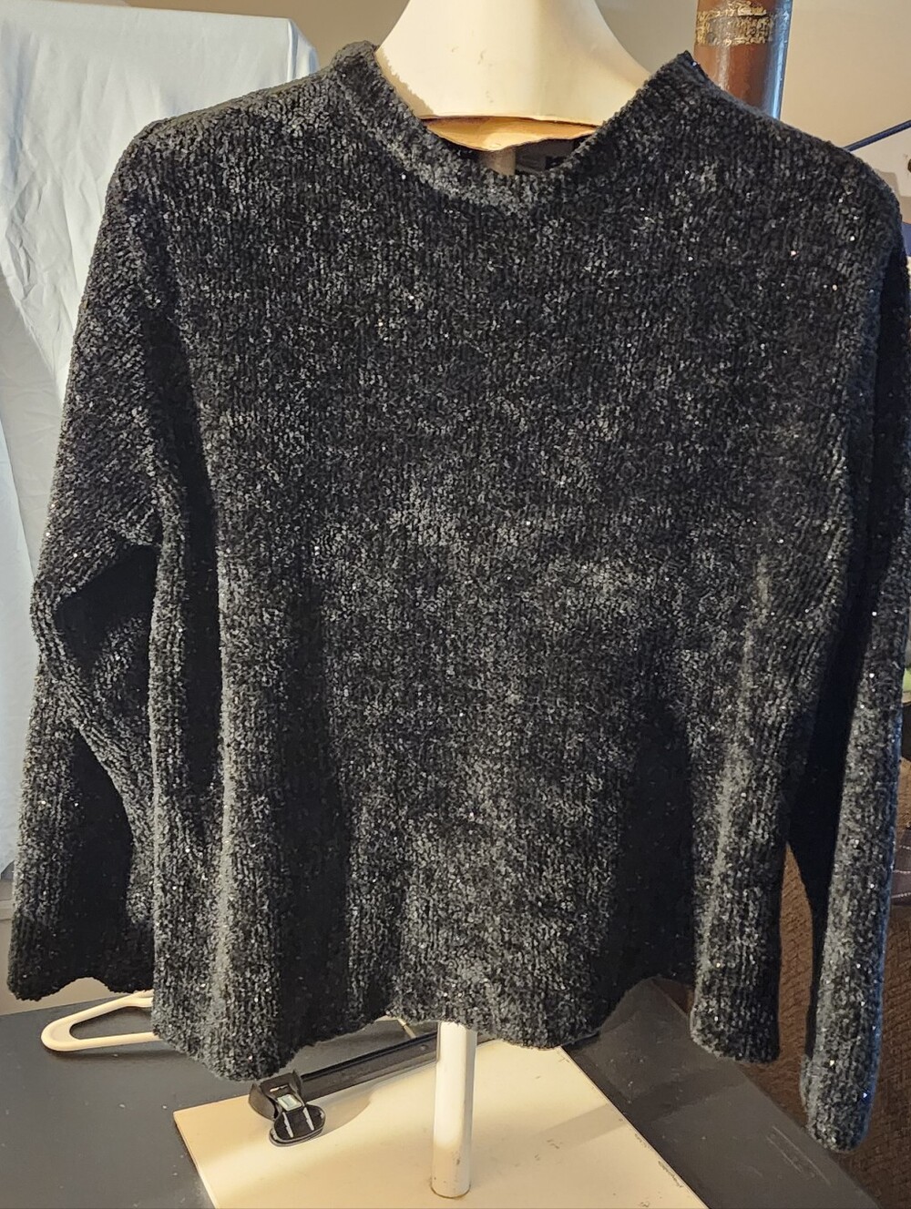 croft & barrow Black Plush Chenille Crewneck Sweater